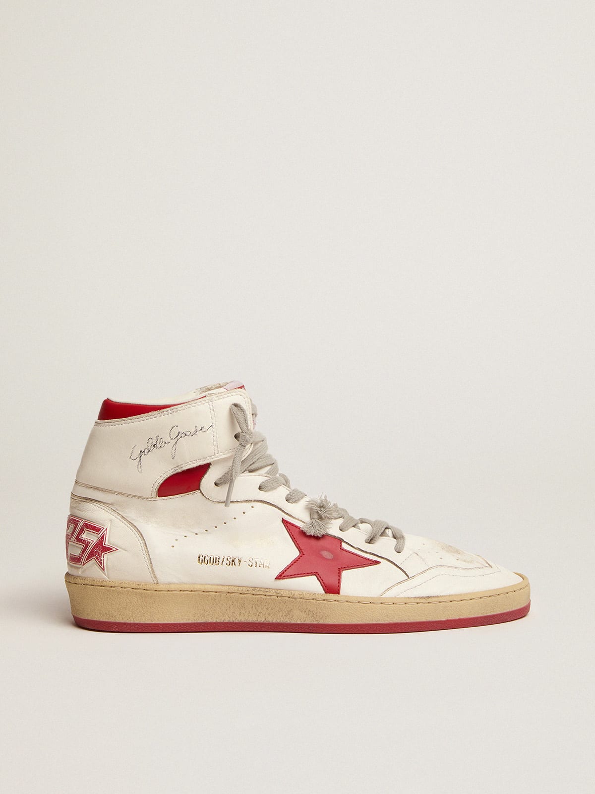 Sky-Star sneakers in white nappa leather with red leather star and heel tab